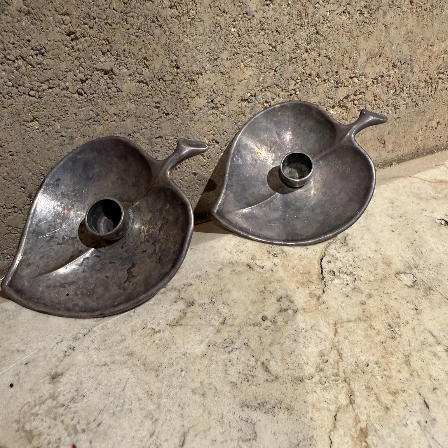 Mid-Century Modern 1960s Silver Plate Leaf Candle Holders Denmark For Sale