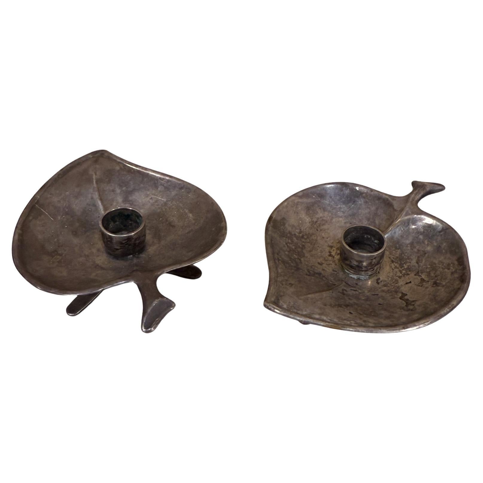 Bougeoirs à feuilles en métal argenté des années 1960 Danemark