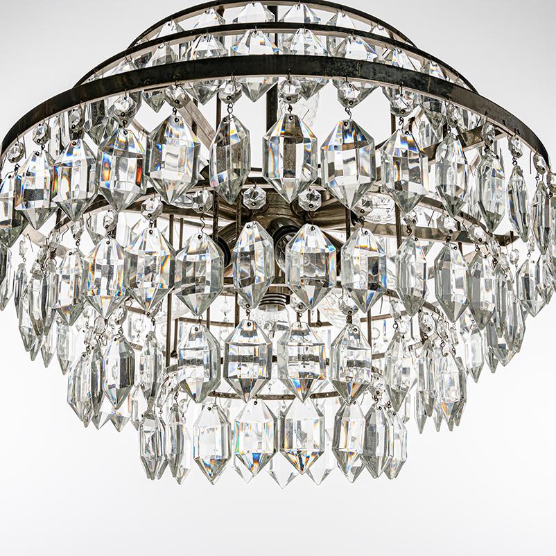 Austrian 1960s Silver-Plated Chrome and Crystal Glass Chandelier by Bakalowits and Sohne