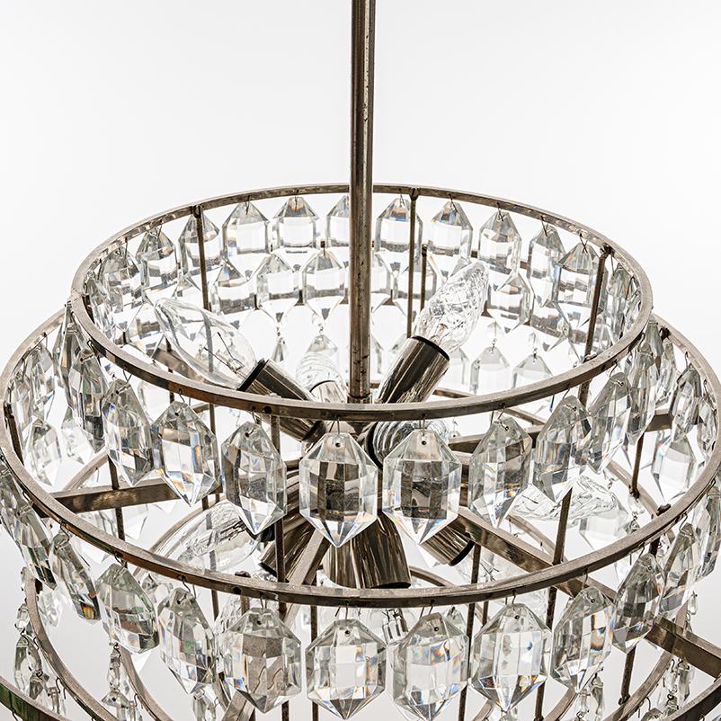 Silvered 1960s Silver-Plated Chrome and Crystal Glass Chandelier by Bakalowits and Sohne