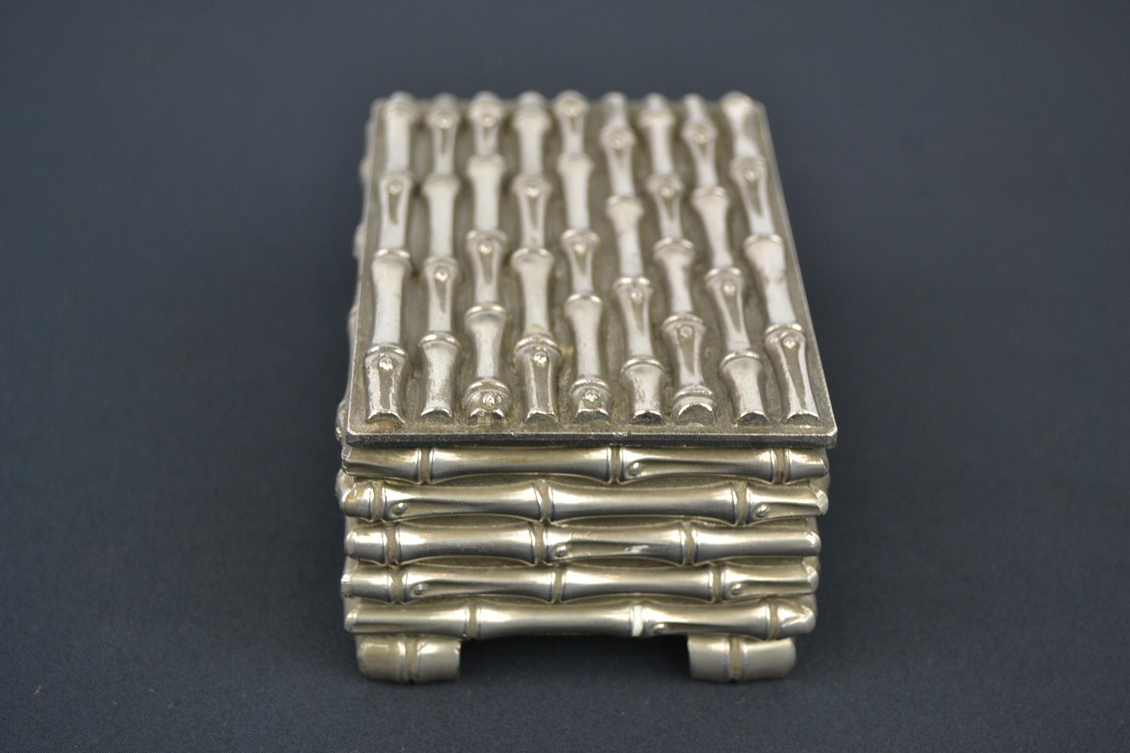 1960s Silver Plated Faux Bamboo Box Maison Baguès For Sale 3