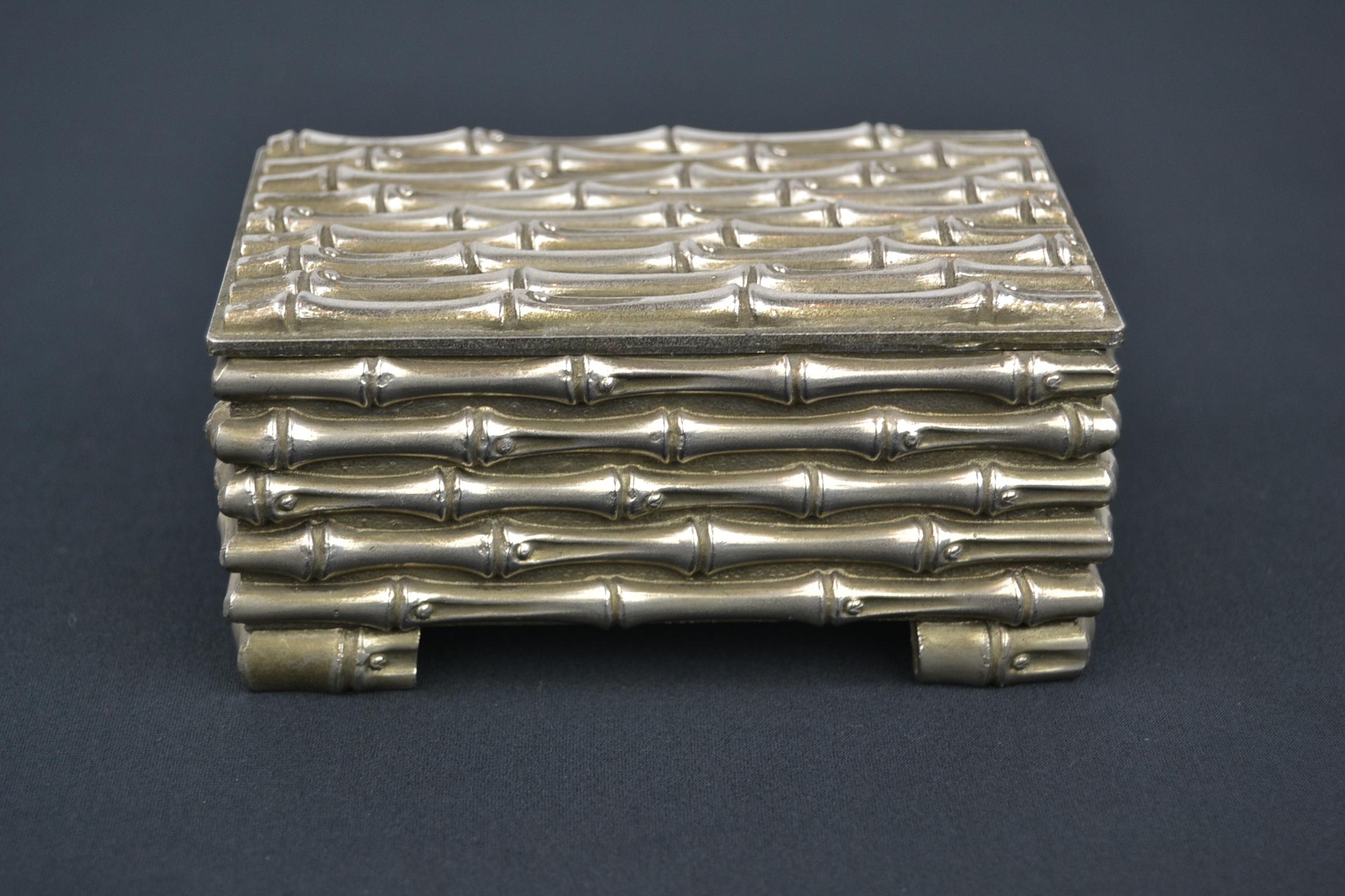 Mid-Century Modern 1960s Silver Plated Faux Bamboo Box Maison Baguès