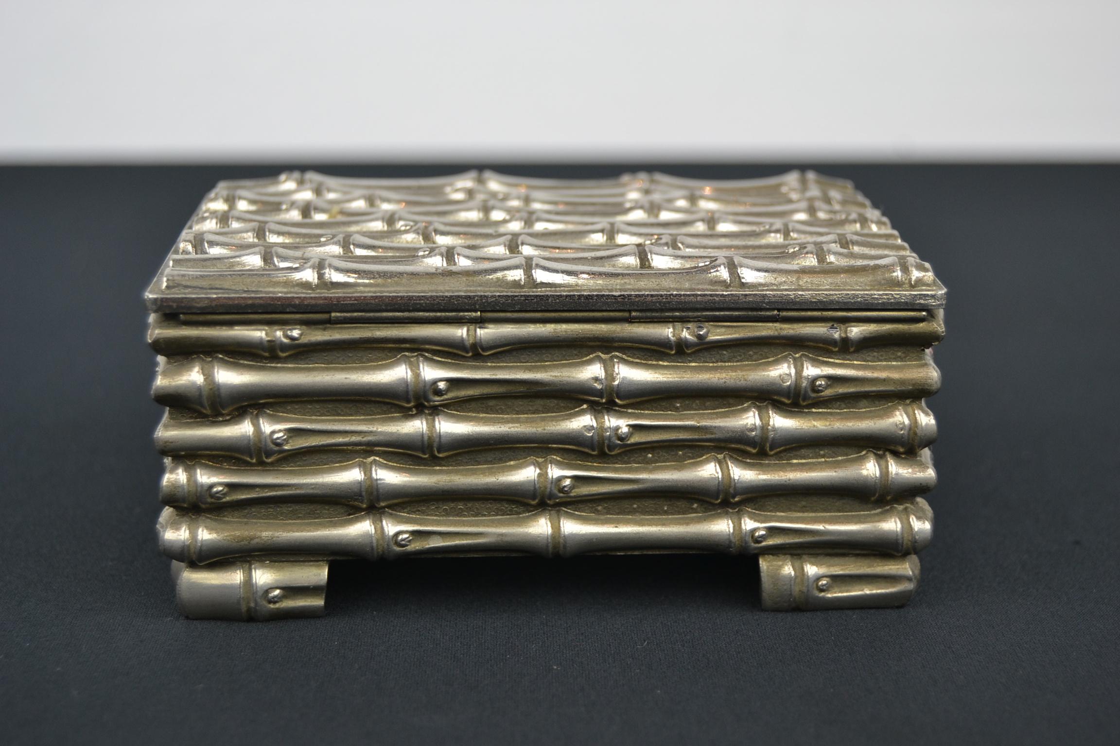 1960s Silver Plated Faux Bamboo Box Maison Baguès For Sale 2