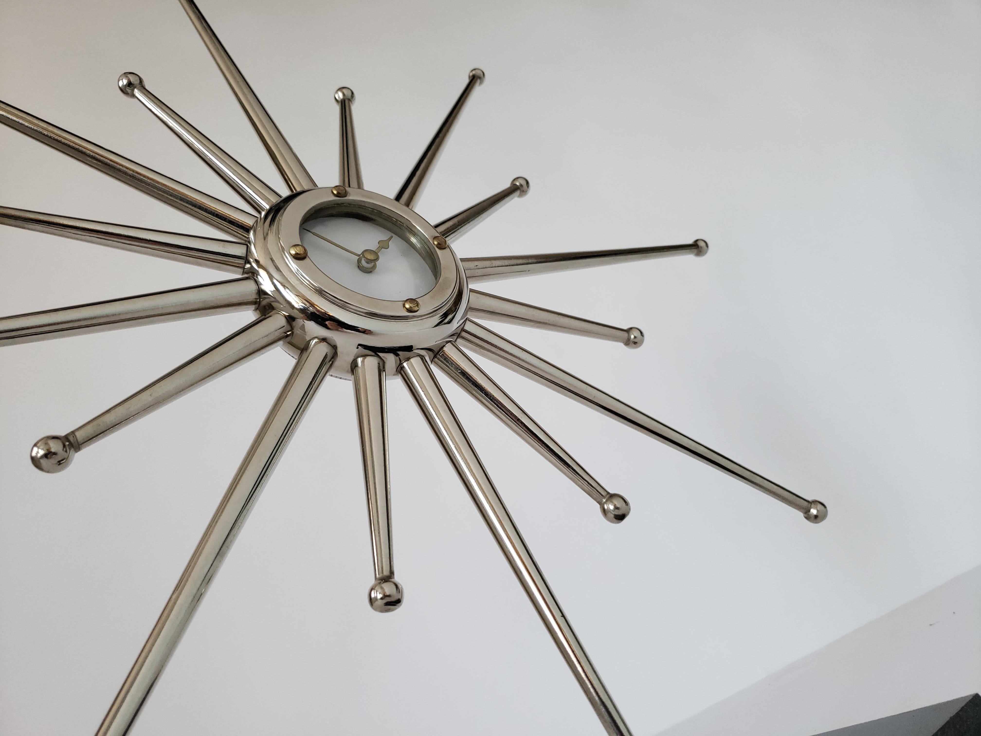 American 1960s Silver Plated Hand Machined Sunburst Desk Clock, USA