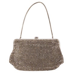 Vintage 1960S Silver Rainbow Reflective Cyrstals Purse Comes With Mirror