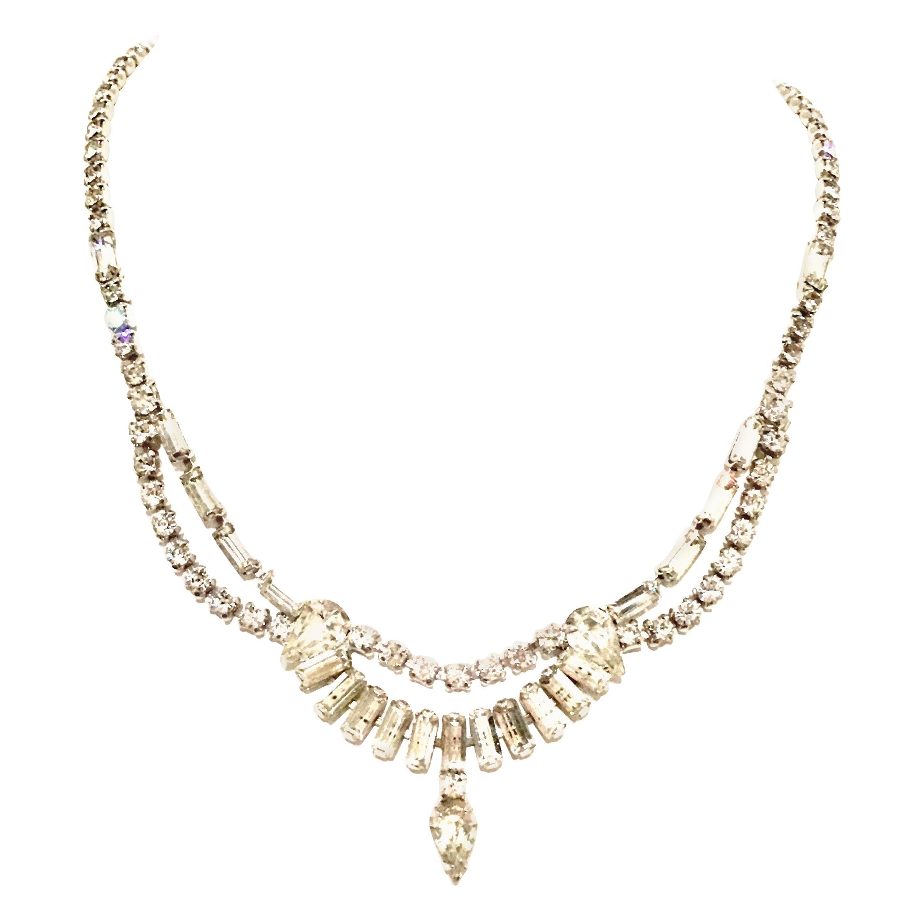 1960'S Silver & Swarovski Crystal Choker Style Necklace By, Kramer Of New York