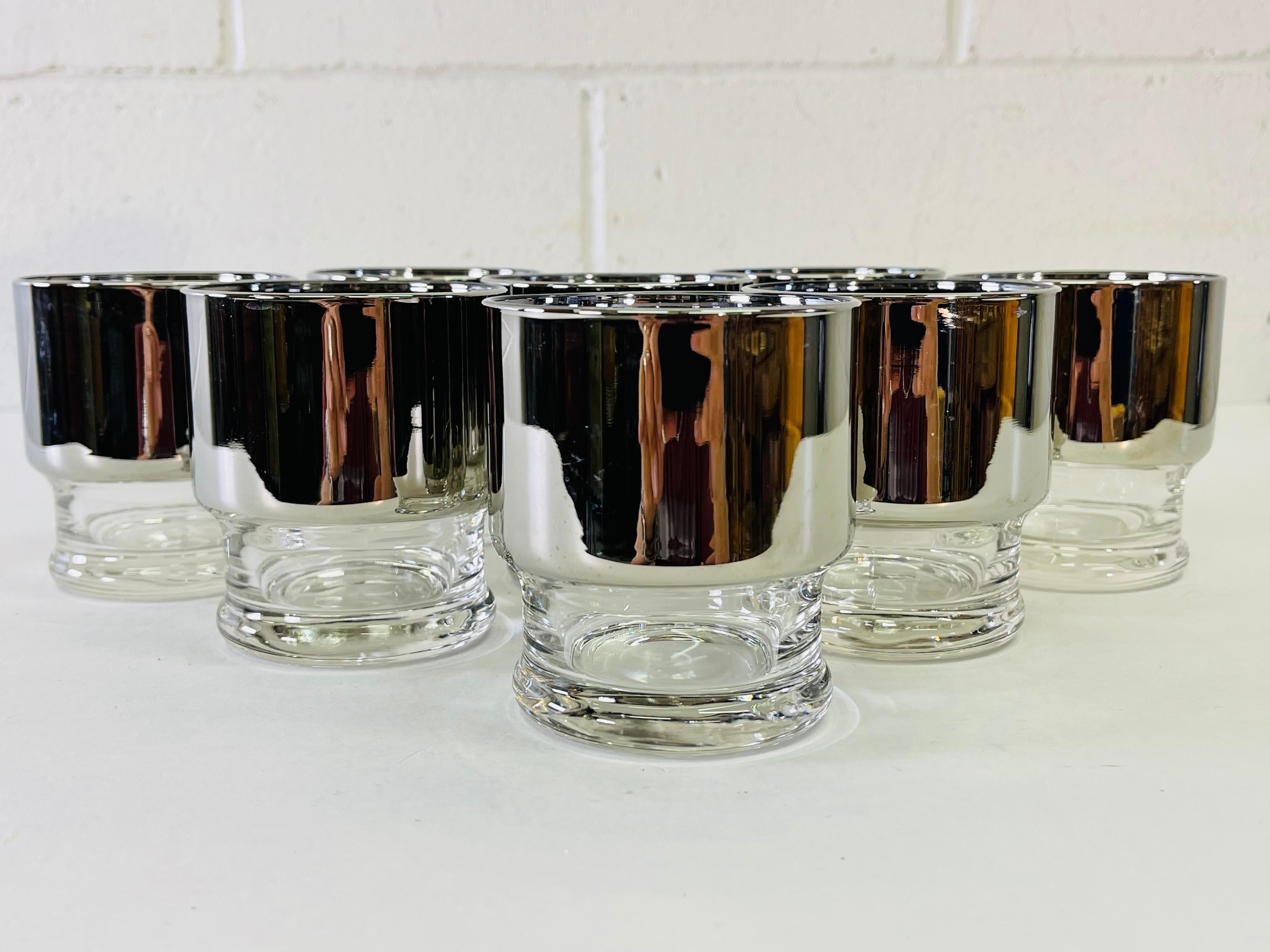 Mid-Century Modern 1960s Silver Wide-Band Glass Tumblers, Set of 8