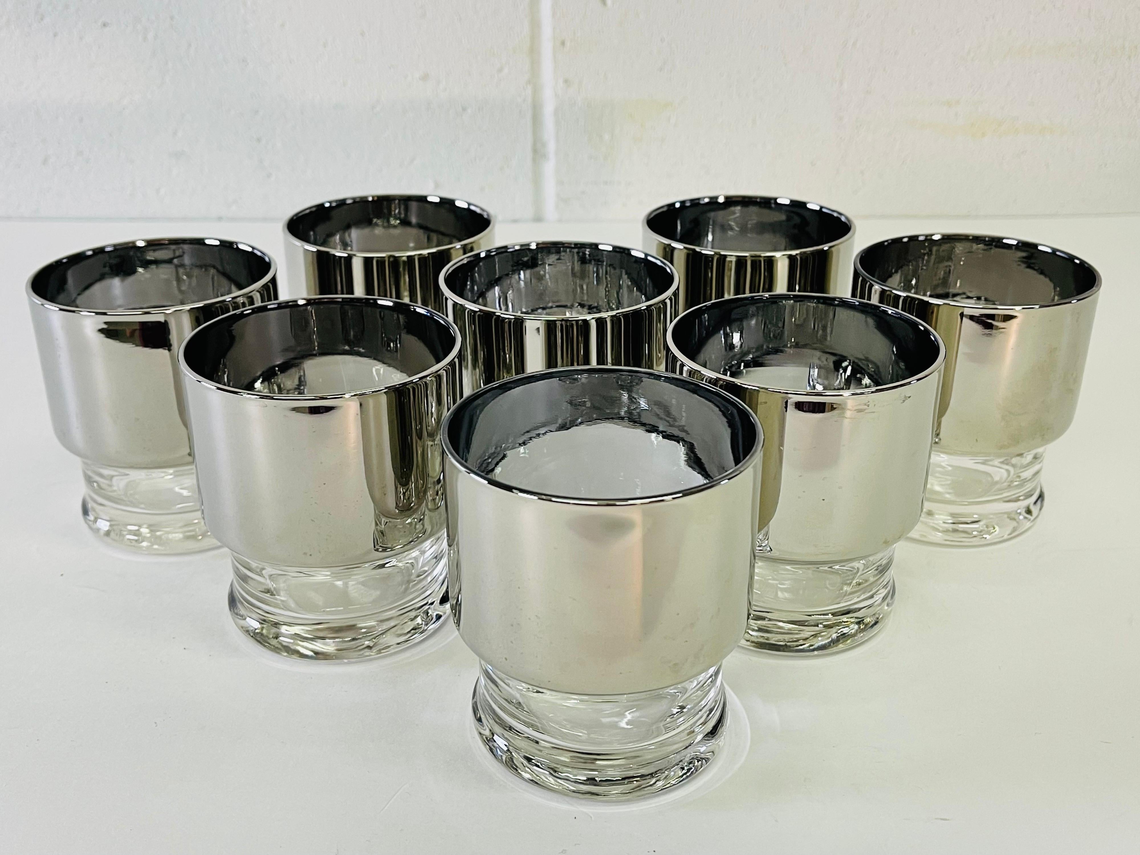1960s Silver Wide-Band Glass Tumblers, Set of 8 In Good Condition In Amherst, NH