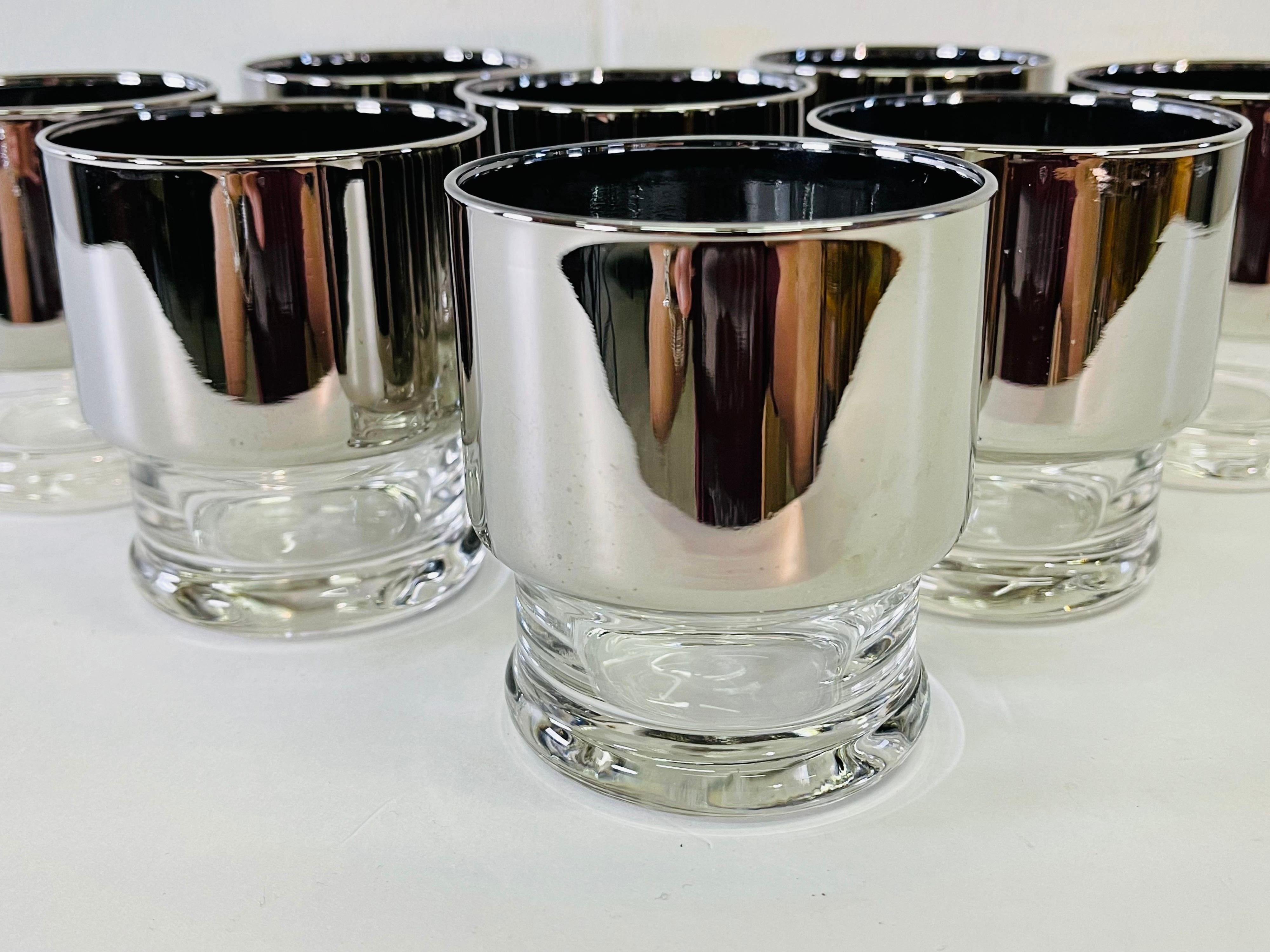 20th Century 1960s Silver Wide-Band Glass Tumblers, Set of 8