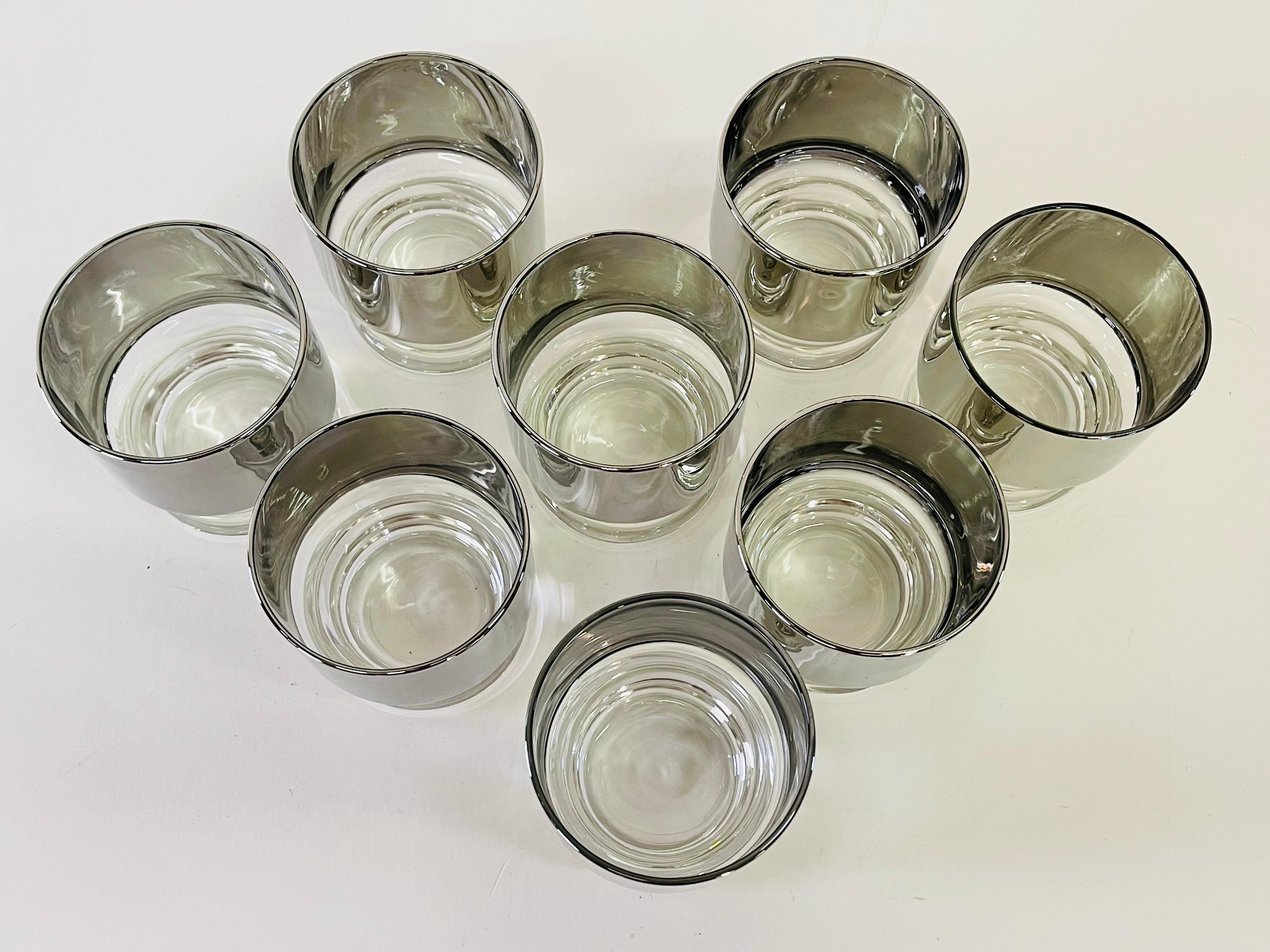 1960s Silver Wide-Band Glass Tumblers, Set of 8 1