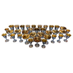 Service de verres à pied en métal argenté des années 1960 - 36 pièces