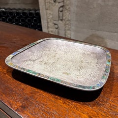 1960s Silverplated Footed Dish Malachite by Los Castillo Taxco Mexico