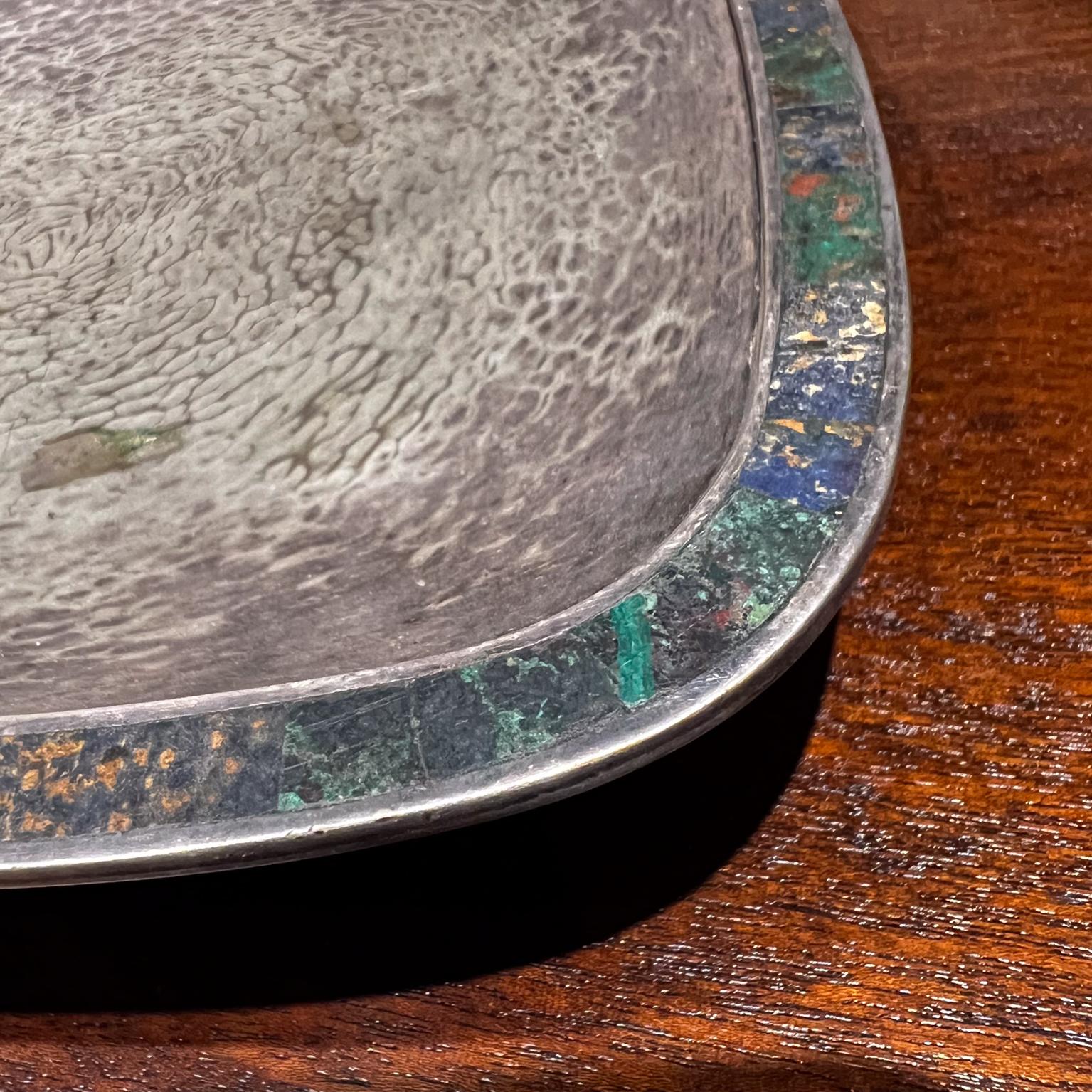 1960s Silverplated Footed Dish Malachite by Los Castillo Taxco Mexico In Good Condition In Chula Vista, CA