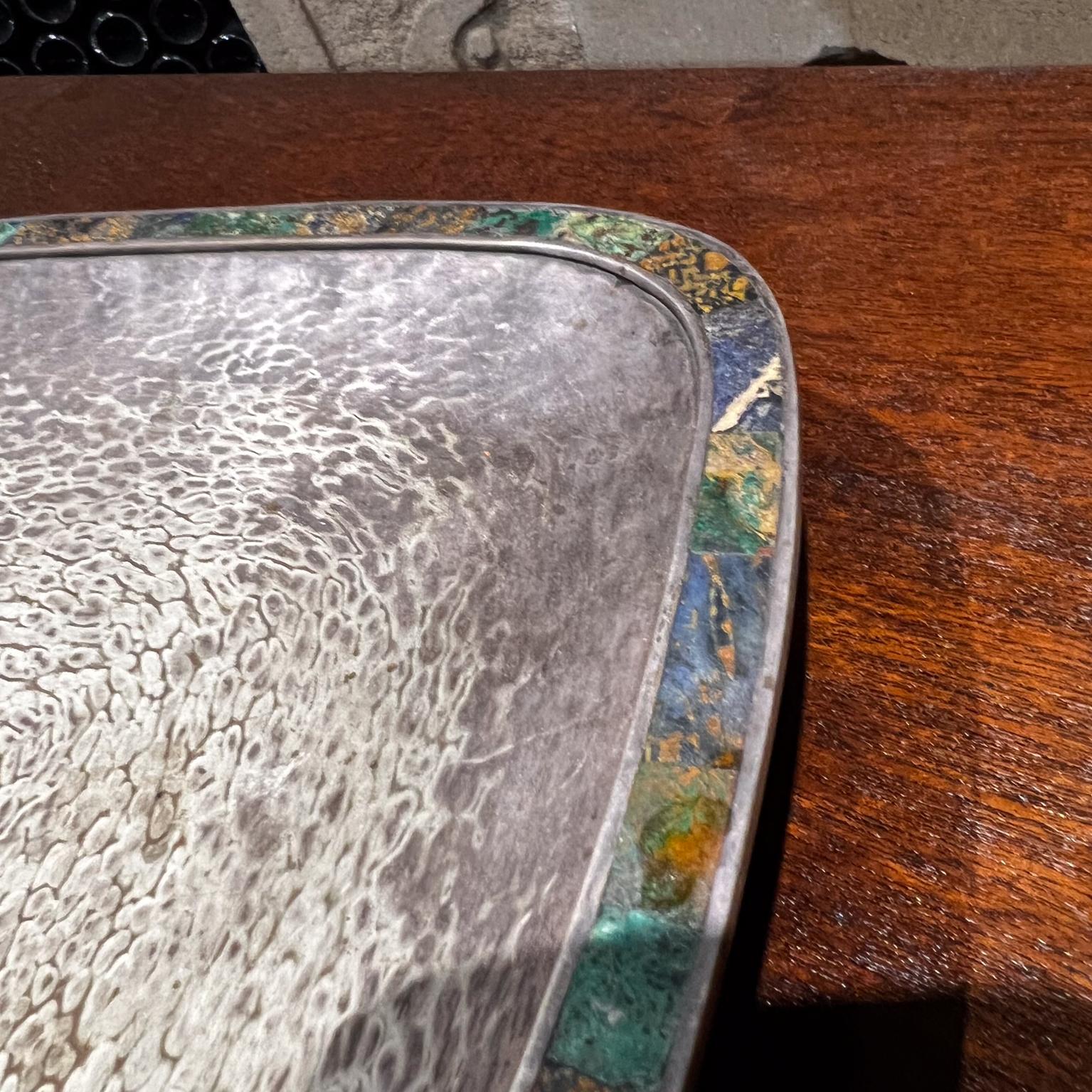 Mid-20th Century 1960s Silverplated Footed Dish Malachite by Los Castillo Taxco Mexico