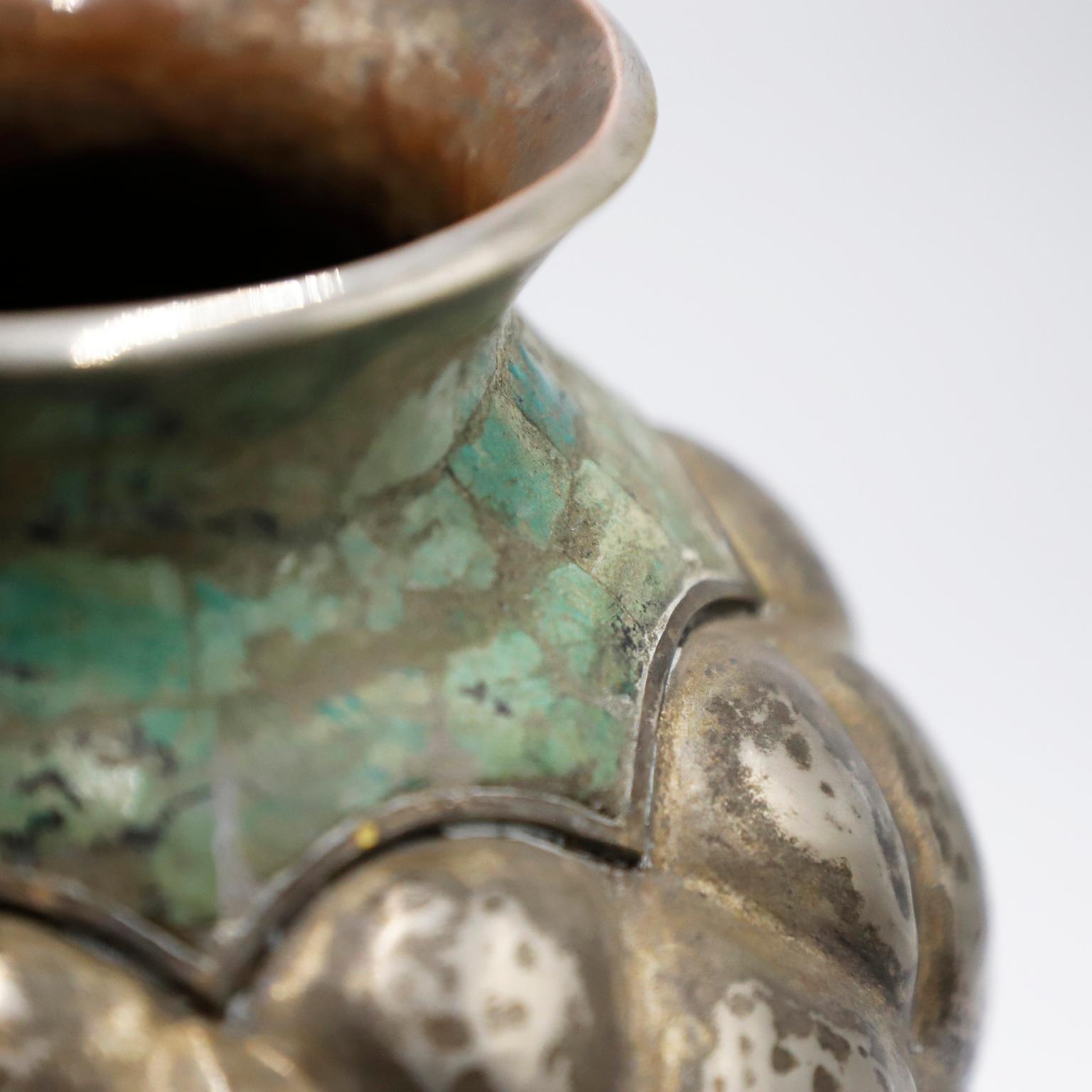 Mid-Century Modern 1960s Silverplated Turquoise Vase Los Castillo style For Sale