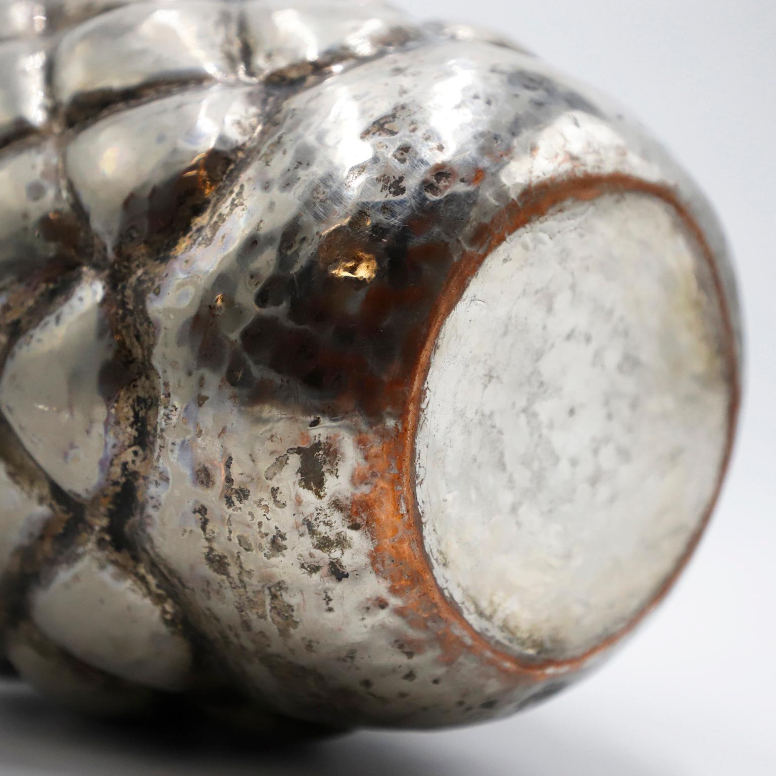 1960s Silverplated Turquoise Vase Los Castillo style In Distressed Condition For Sale In Mexico City, CDMX