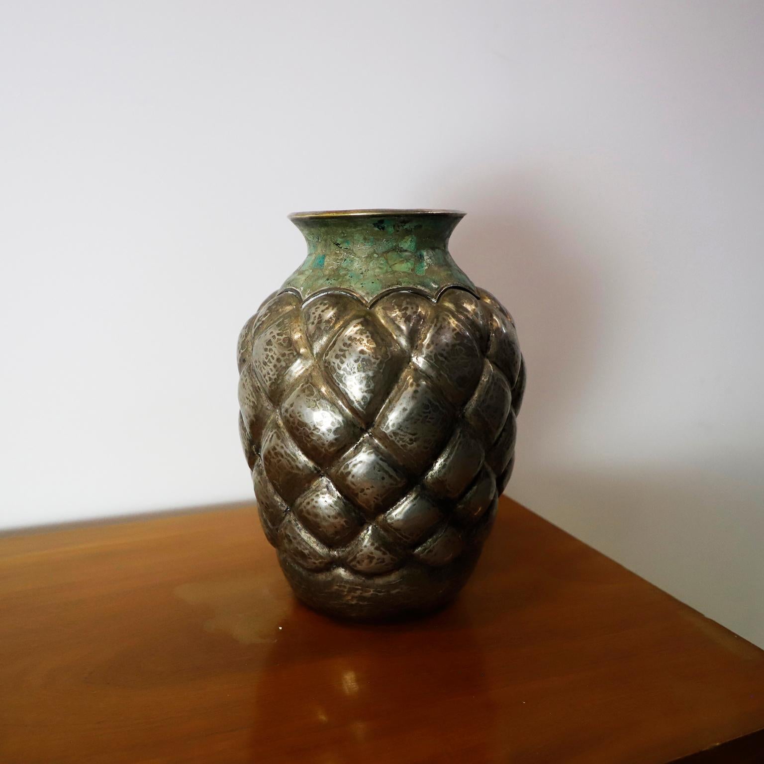 Mid-20th Century 1960s Silverplated Turquoise Vase Los Castillo style For Sale