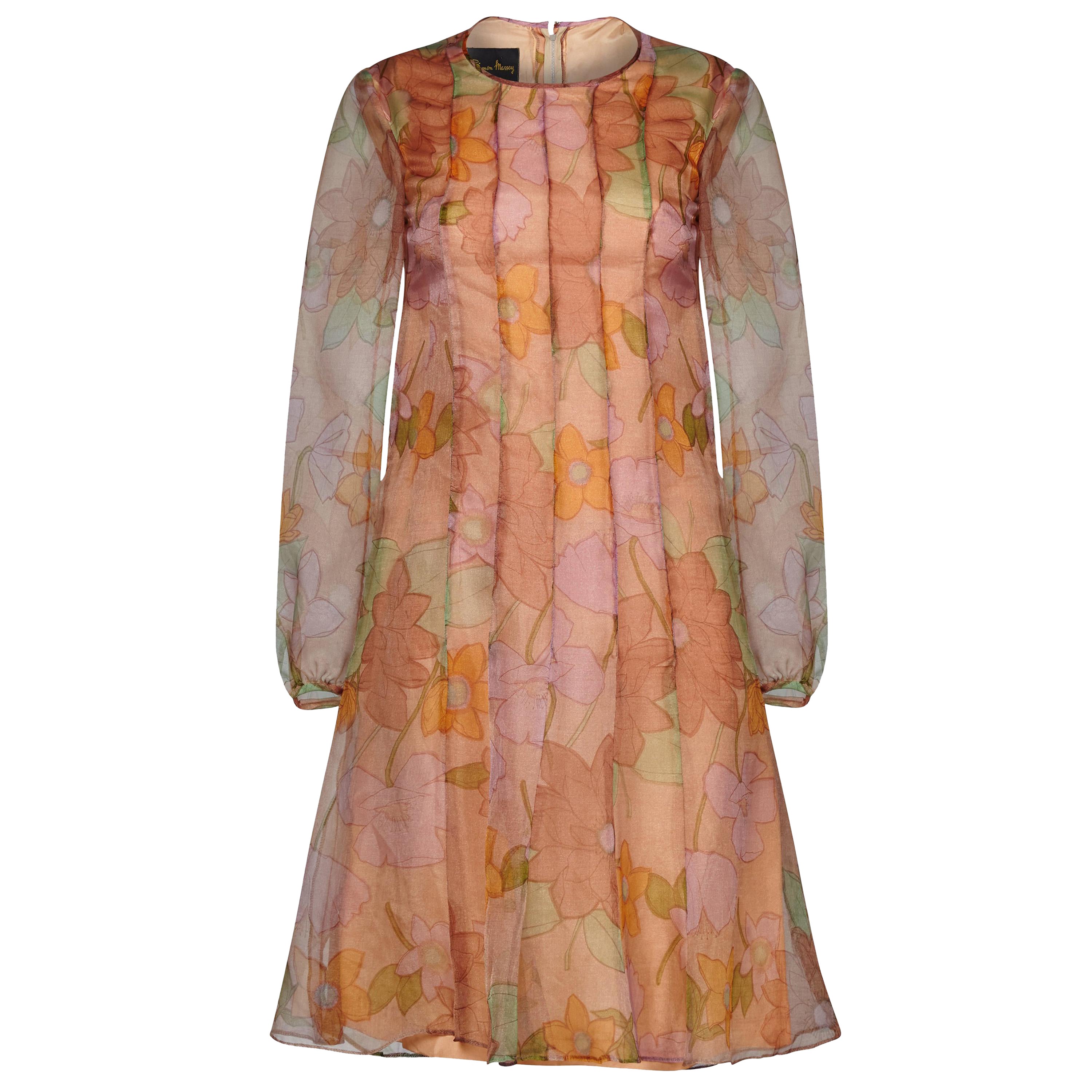 1960er Simon Massey Organza-Kleid mit Blumendruck