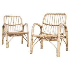 1960's Simple Chunky Arm French Rattan Armchairs, Pair '1864'