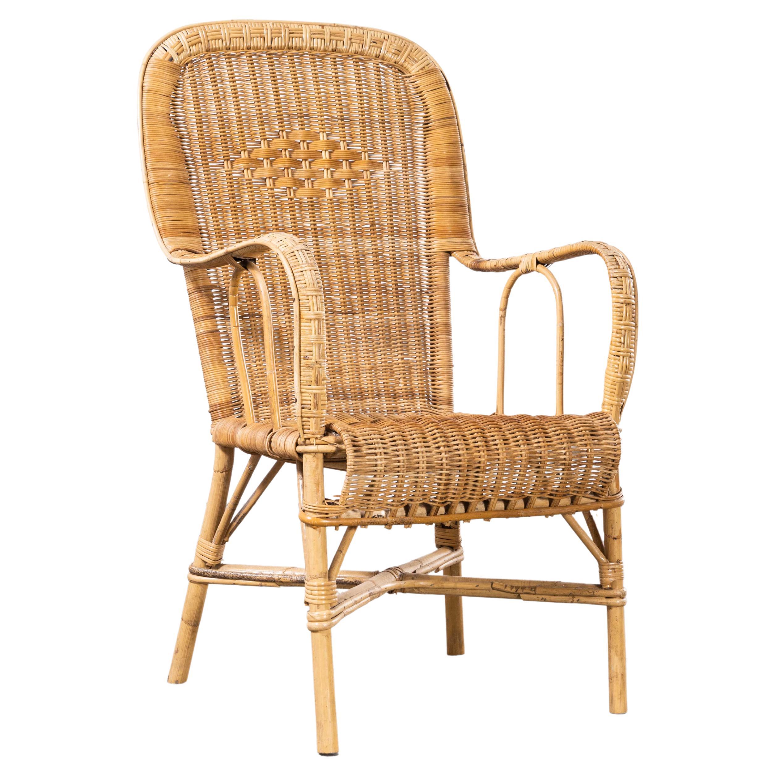 1960's Simple French Rattan Armchair