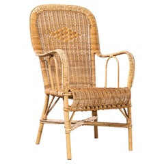 1960's Simple French Rattan Armchair