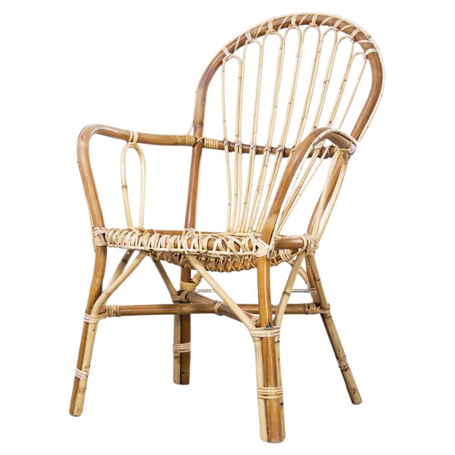 1960's Simple French Rattan Hooped Back Armchair