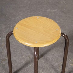 1960's Simple French Stacking School Stool, Brown