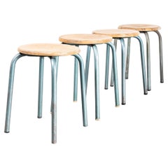 1960s Simple French Stacking School Stools - Aqua - Set of Four