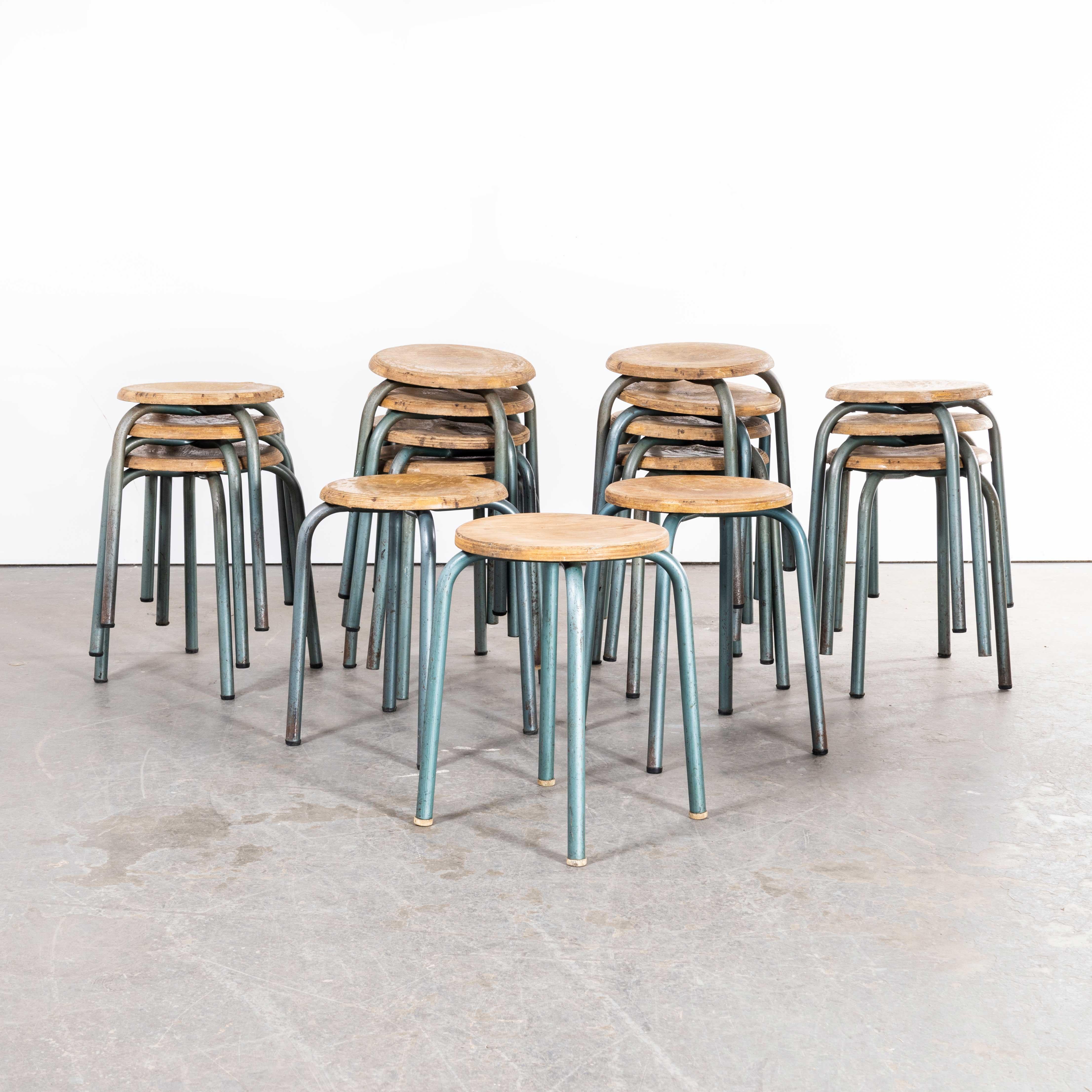 1960s Simple French Stacking School Stools – Aqua – Various Quantities Available
1960s Simple French Stacking School Stools – Aqua – Various Quantities Available. Classic French school stools, solid beech laminated tops with strong metal bases.