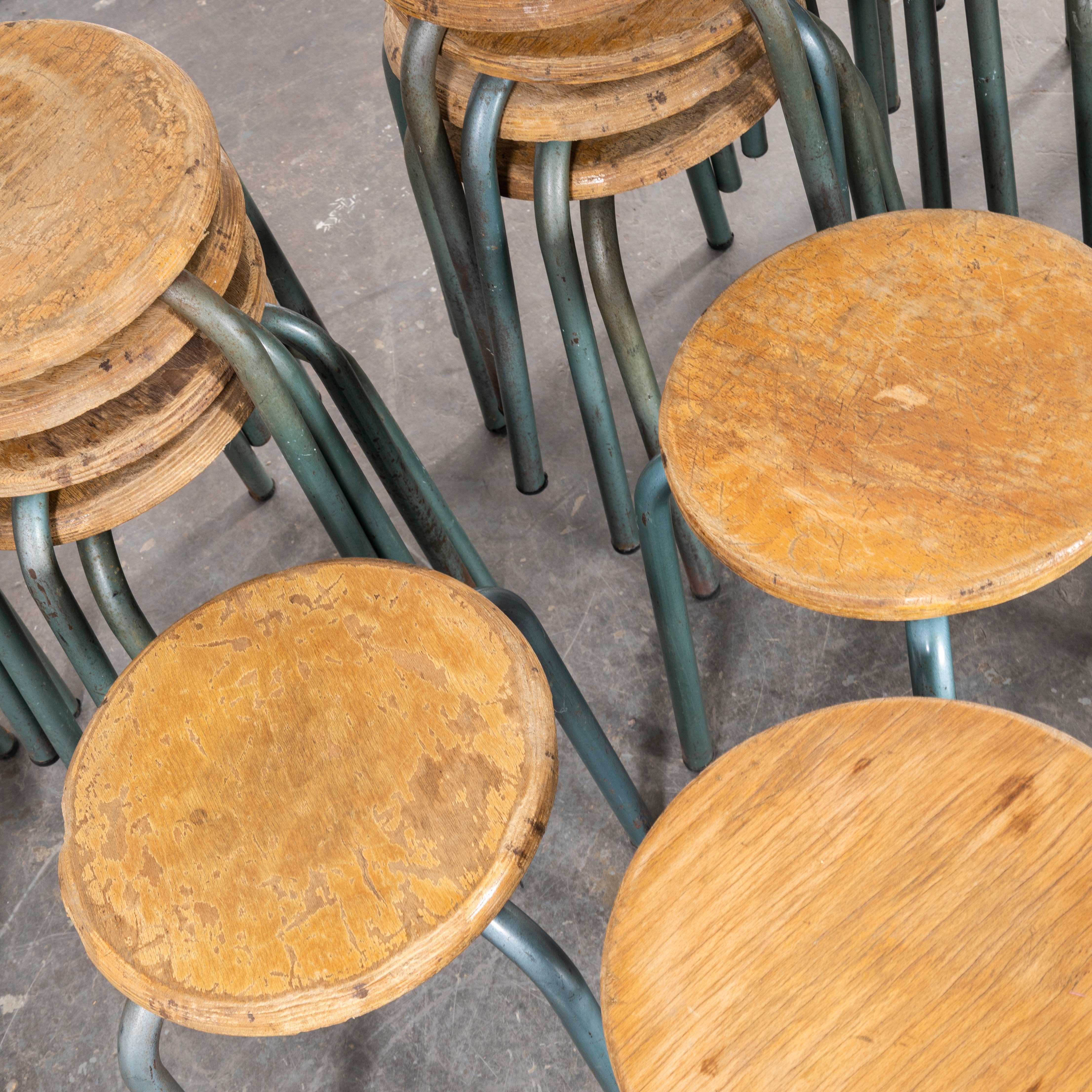 1960s Simple French Stacking School Stools, Aqua, Various Quantities Availabl In Good Condition In Hook, Hampshire