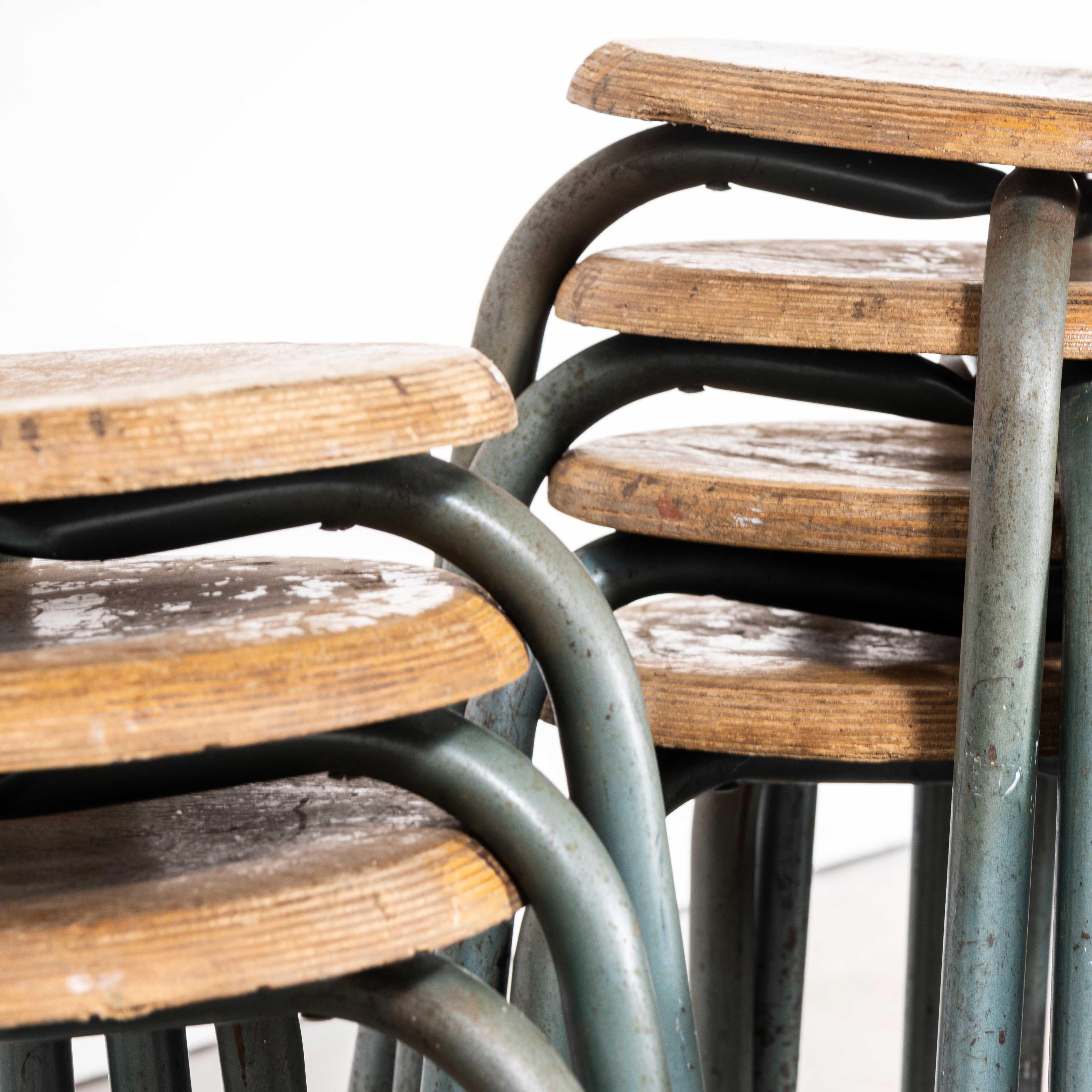 Mid-20th Century 1960s Simple French Stacking School Stools, Aqua, Various Quantities Availabl