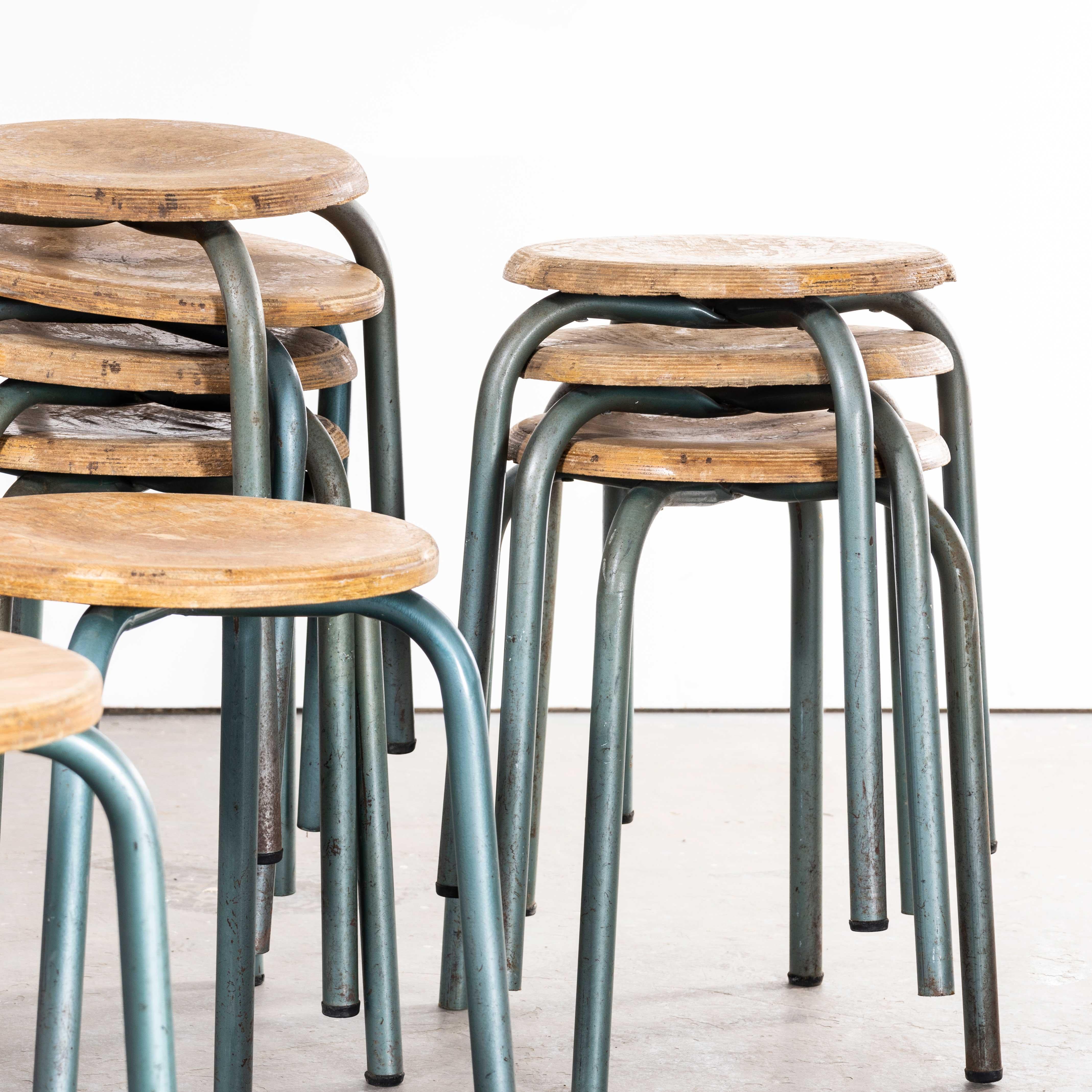 Metal 1960s Simple French Stacking School Stools, Aqua, Various Quantities Availabl