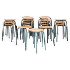 1960s Simple French Stacking School Stools, Aqua, Various Quantities Availabl
