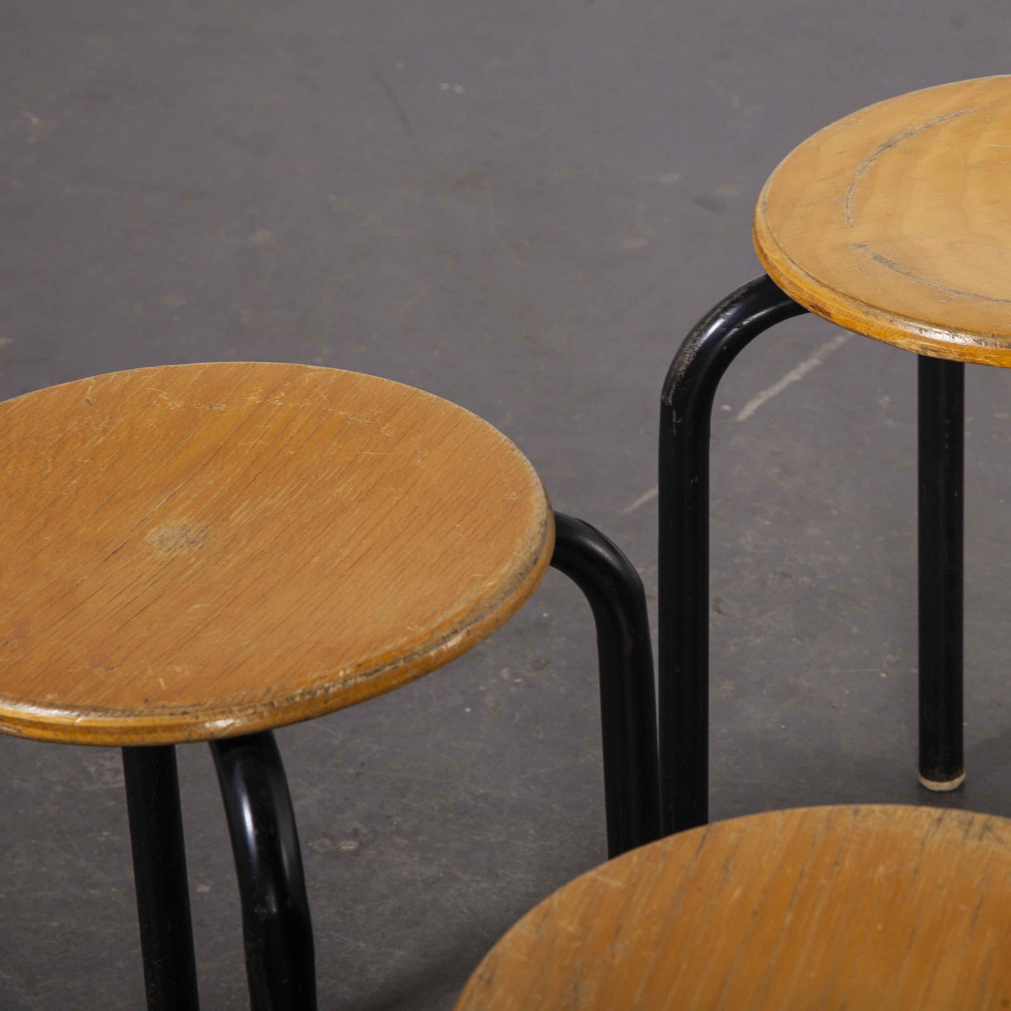 1960's Simple French Stacking School Stools, Black, Set of Eight 2