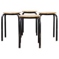 1960's Simple French Stacking School Stools, Black, Set of Four