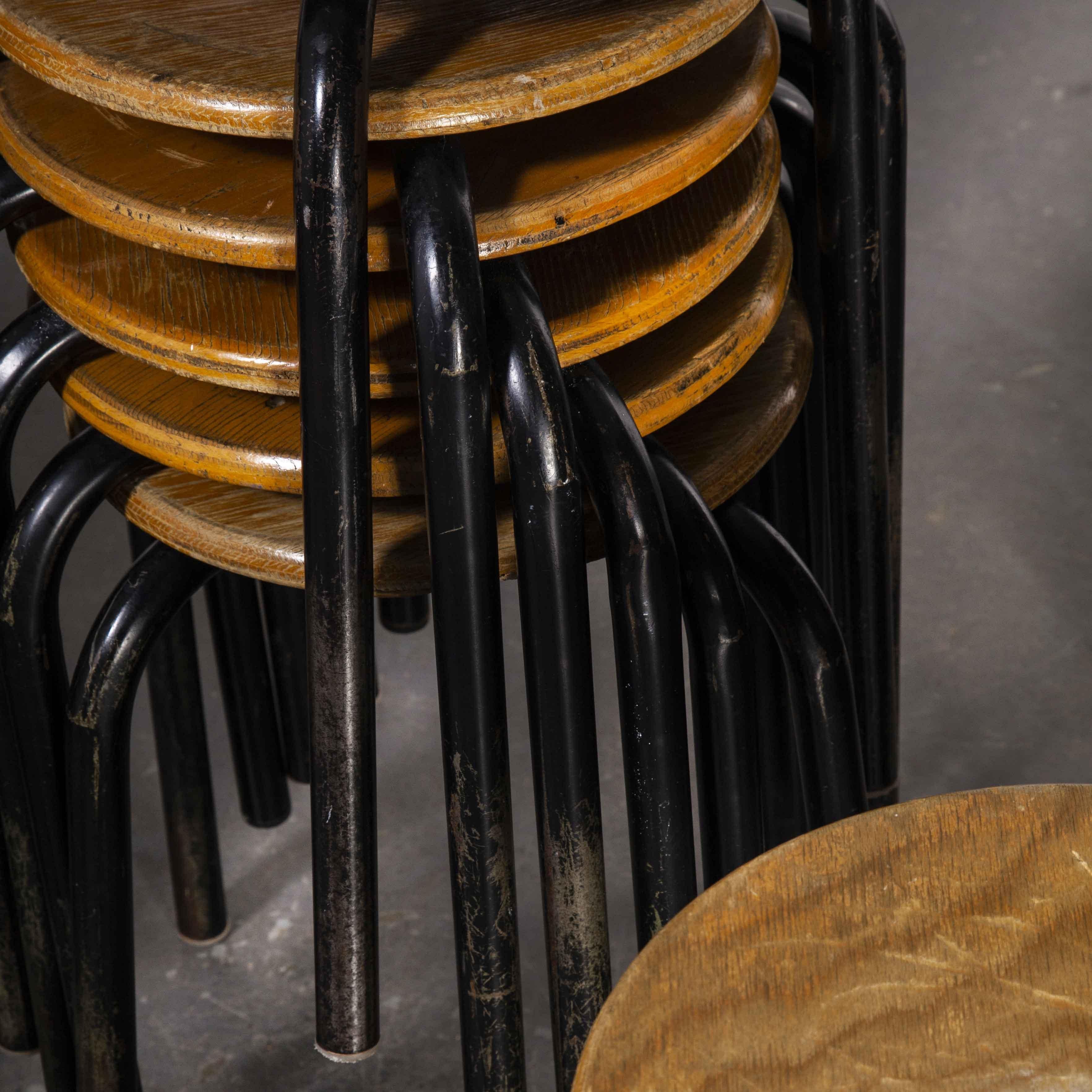 1960's Simple French Stacking School Stools, Black, Various Qty Available In Good Condition For Sale In Hook, Hampshire