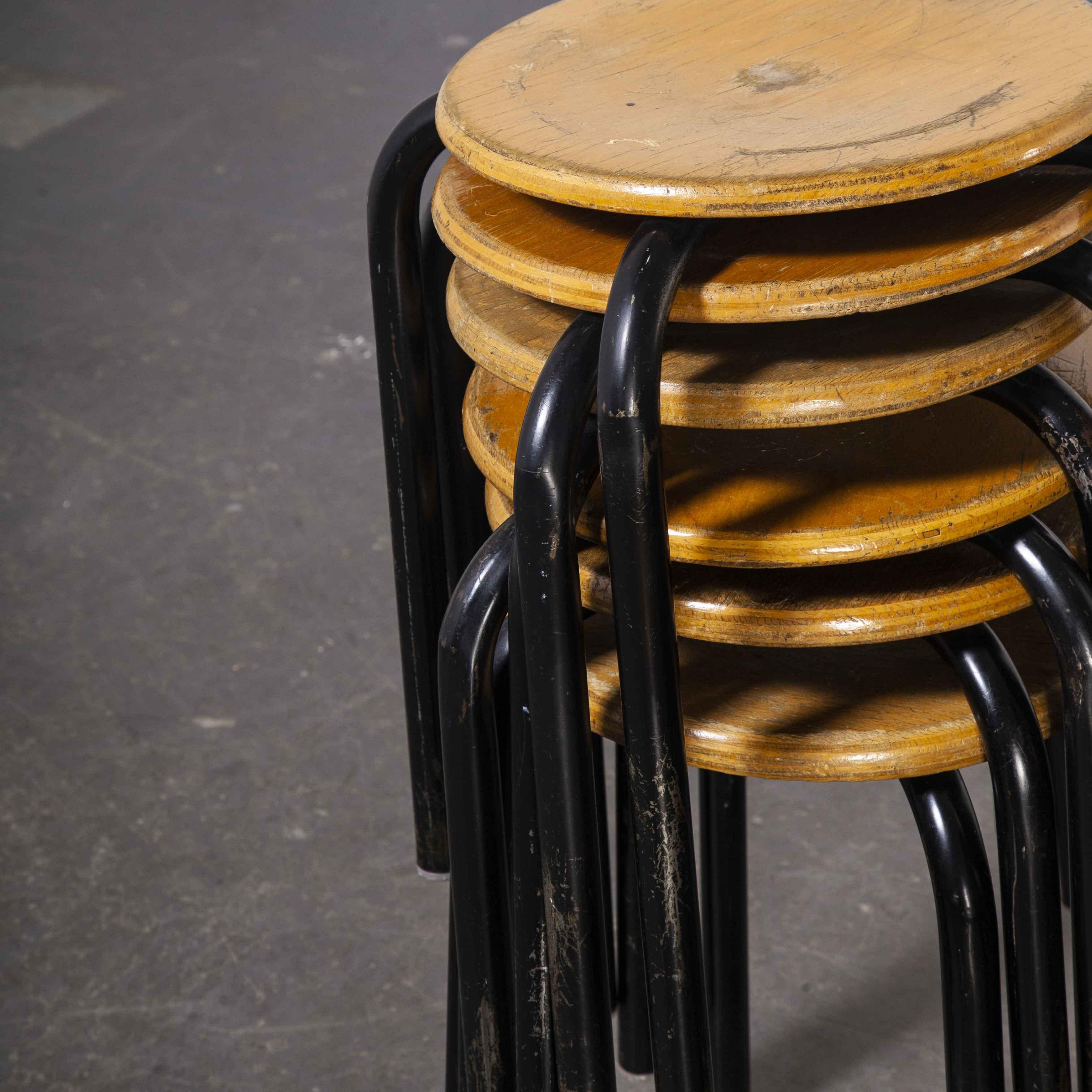 Mid-20th Century 1960's Simple French Stacking School Stools, Black, Various Qty Available For Sale