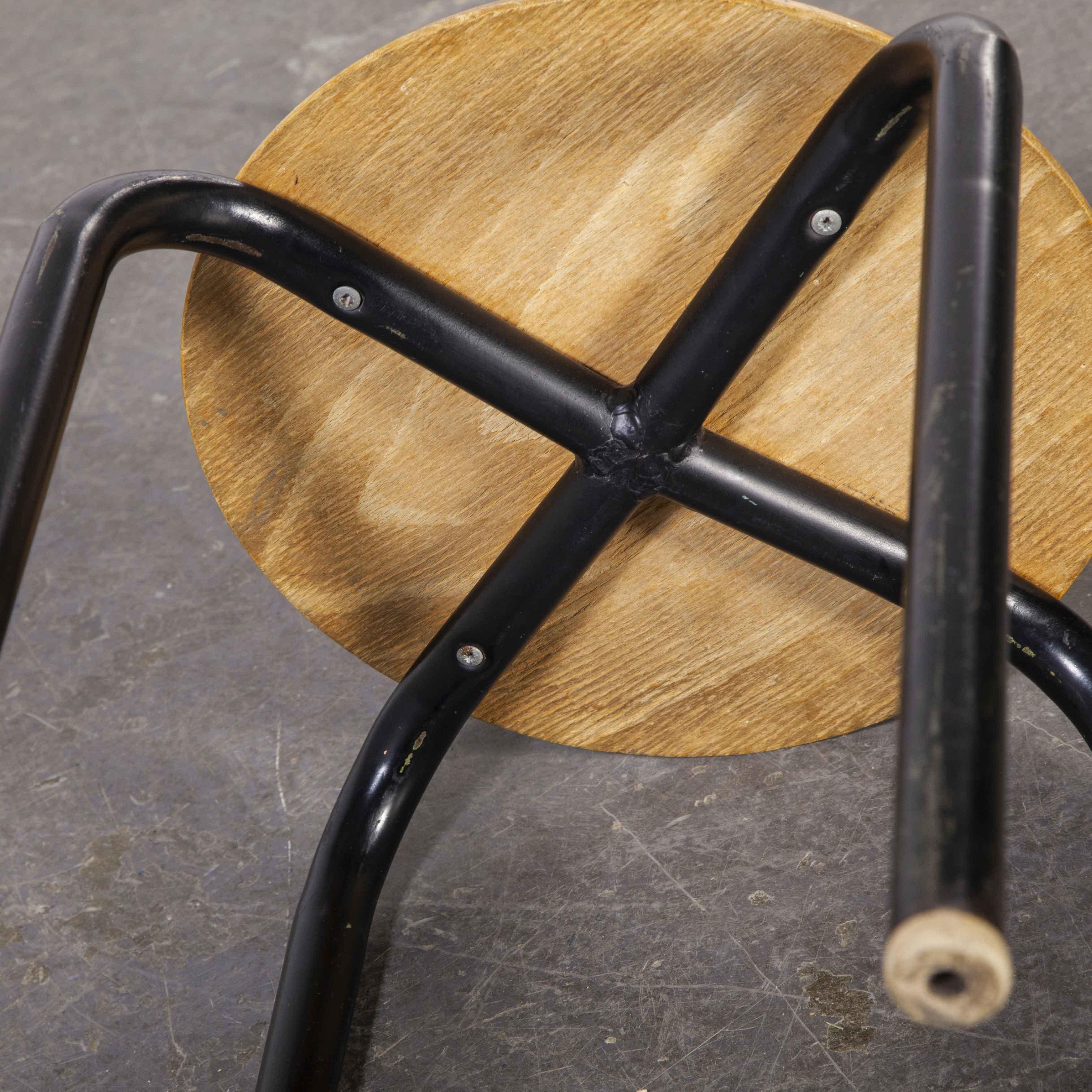 Metal 1960's Simple French Stacking School Stools, Black, Various Qty Available For Sale