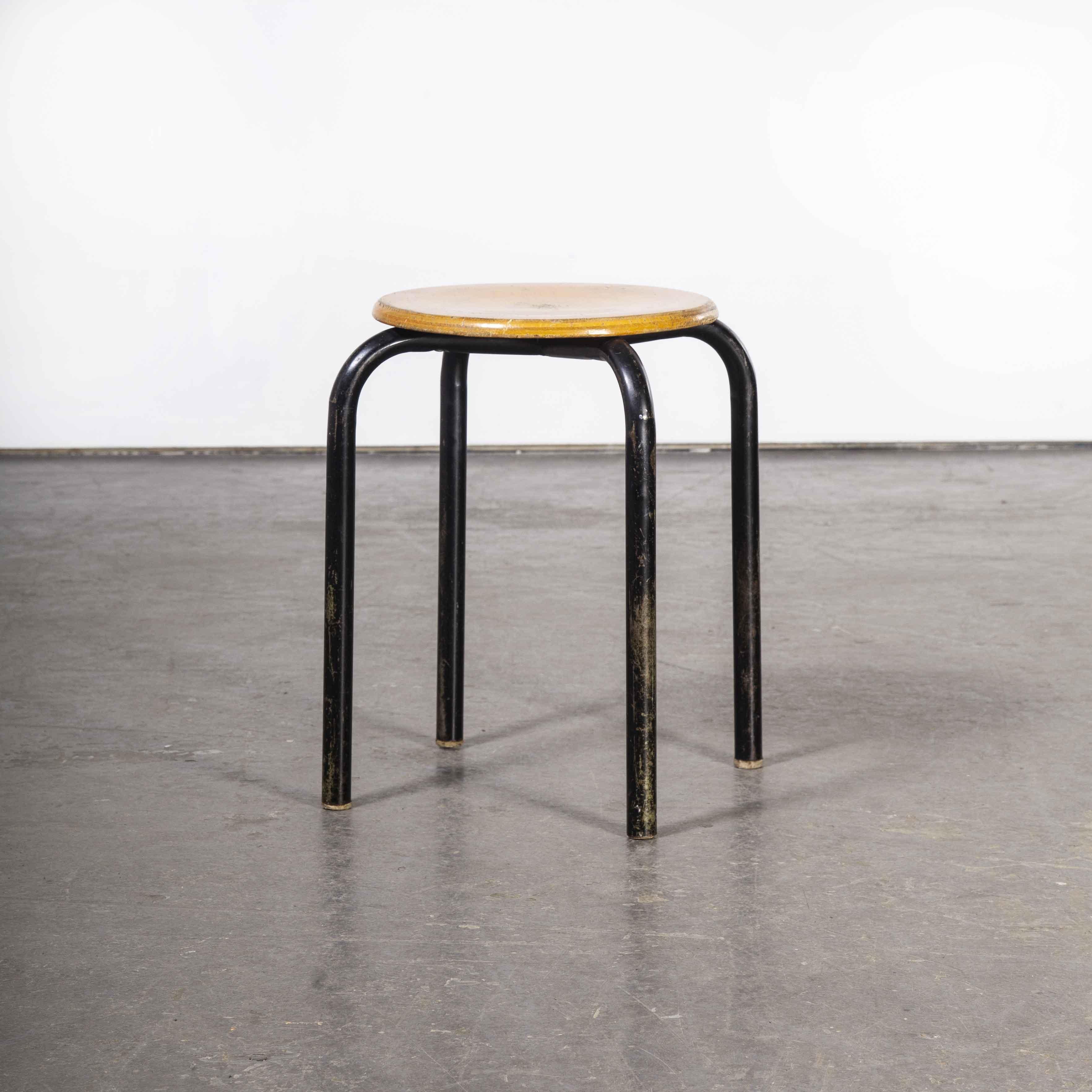 1960's Simple French Stacking School Stools, Black, Various Qty Available For Sale 1