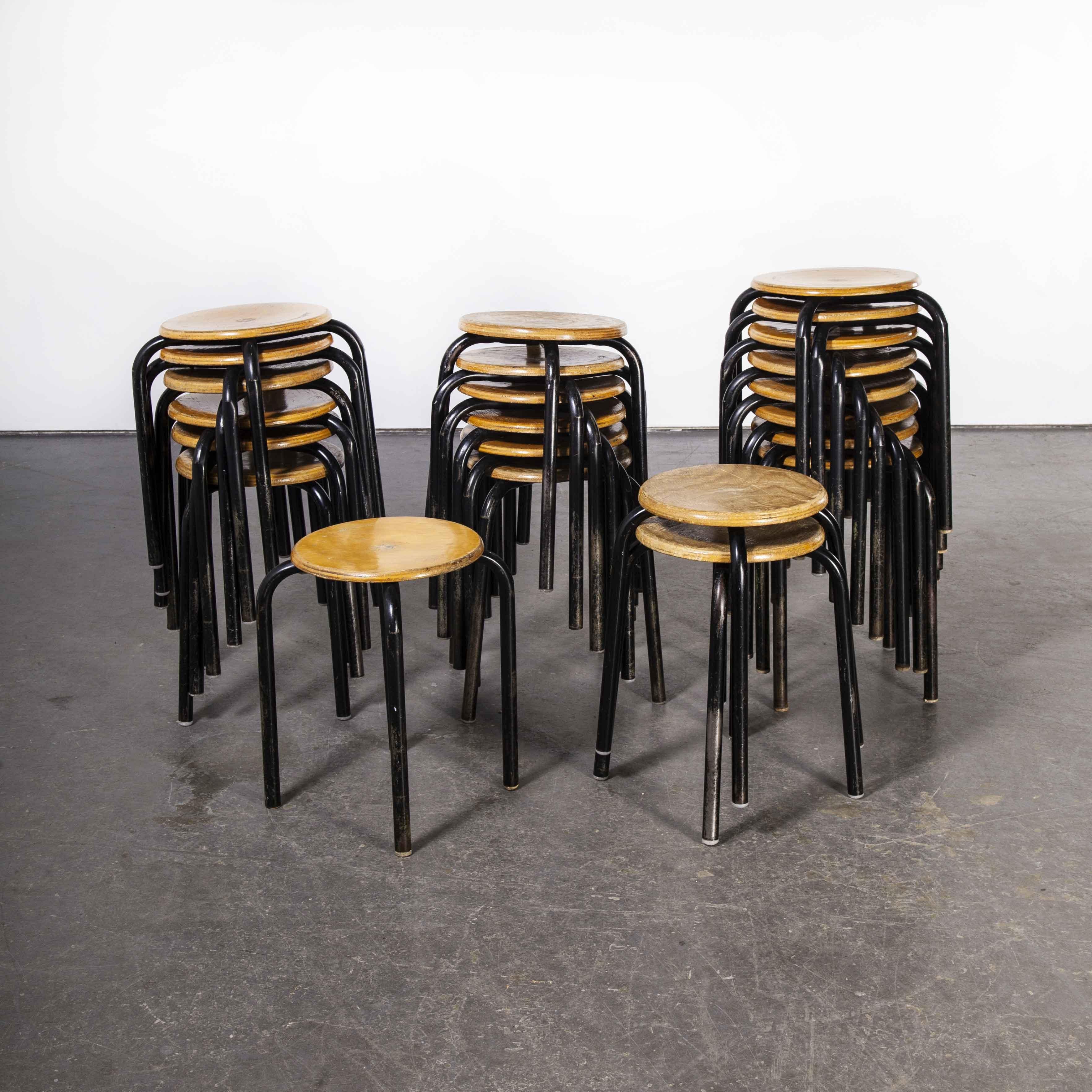 1960's Simple French Stacking School Stools, Black, Various Qty Available For Sale 2