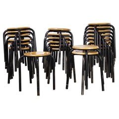 1960's Simple French Stacking School Stools, Black, Various Qty Available