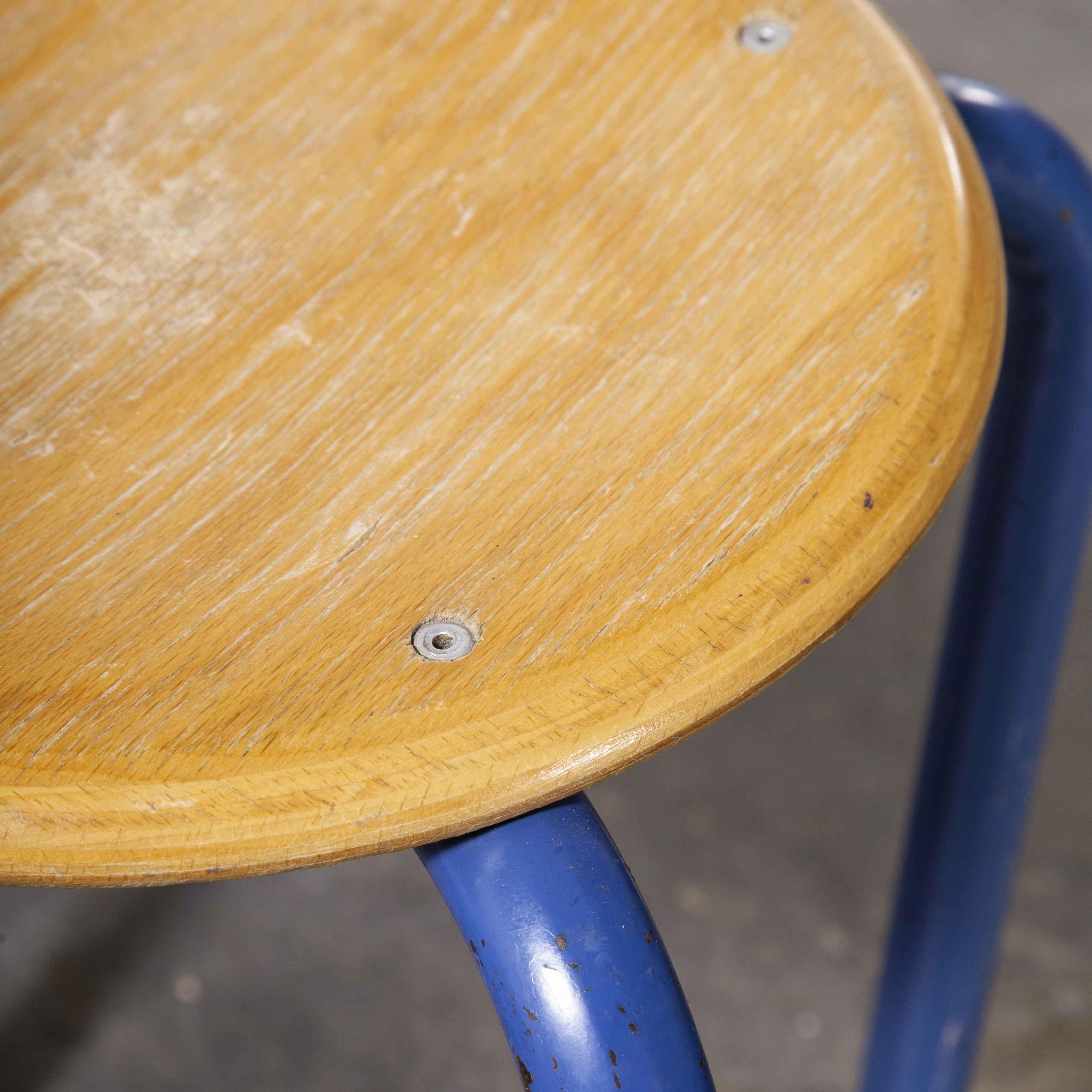 1960’s simple French Stacking School stools – blue – set of eight

1960’s simple French Stacking School stools – blue – set of eight. Classic French school stools, solid beech laminated tops with strong metal bases. Original stools in great