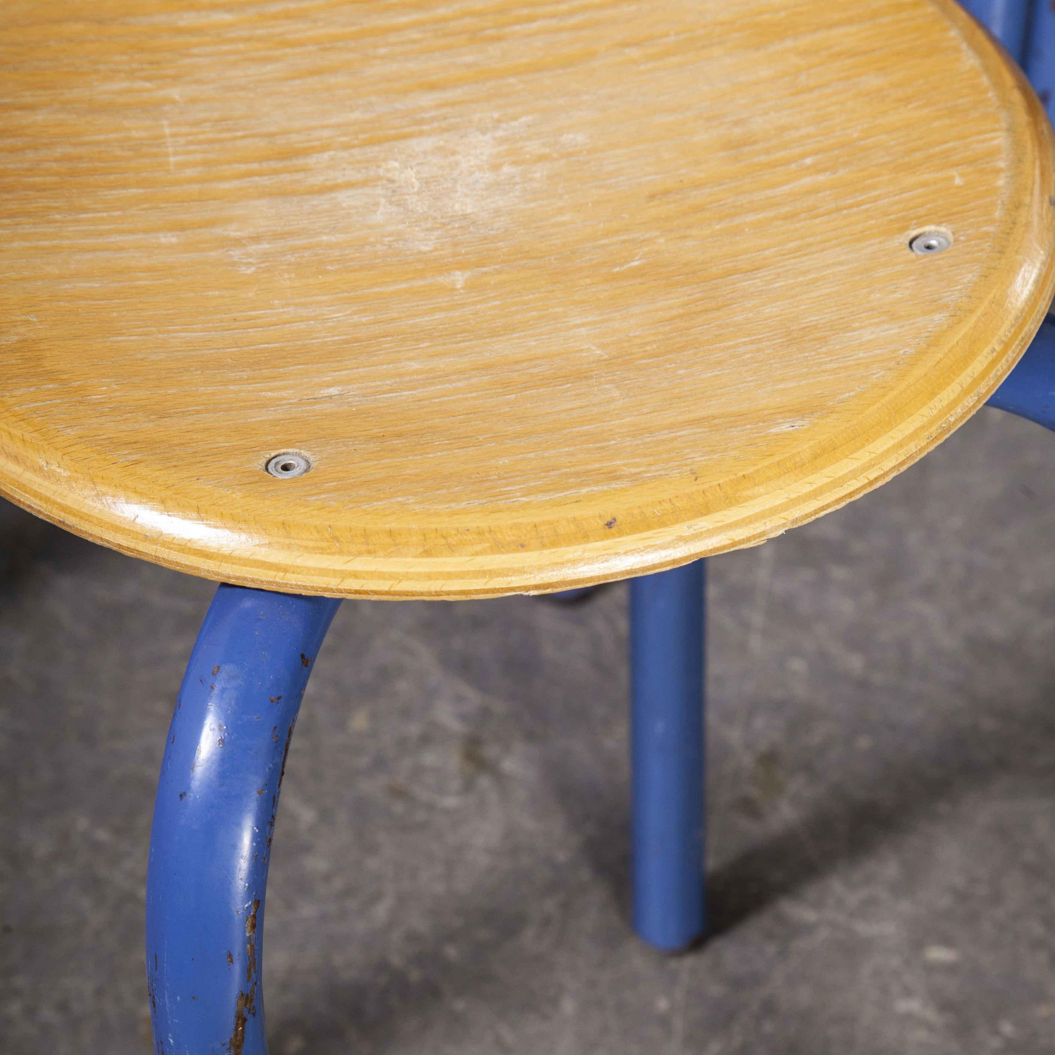 1960's Simple French Stacking School Stools, Blue, Various Qty Available In Good Condition In Hook, Hampshire