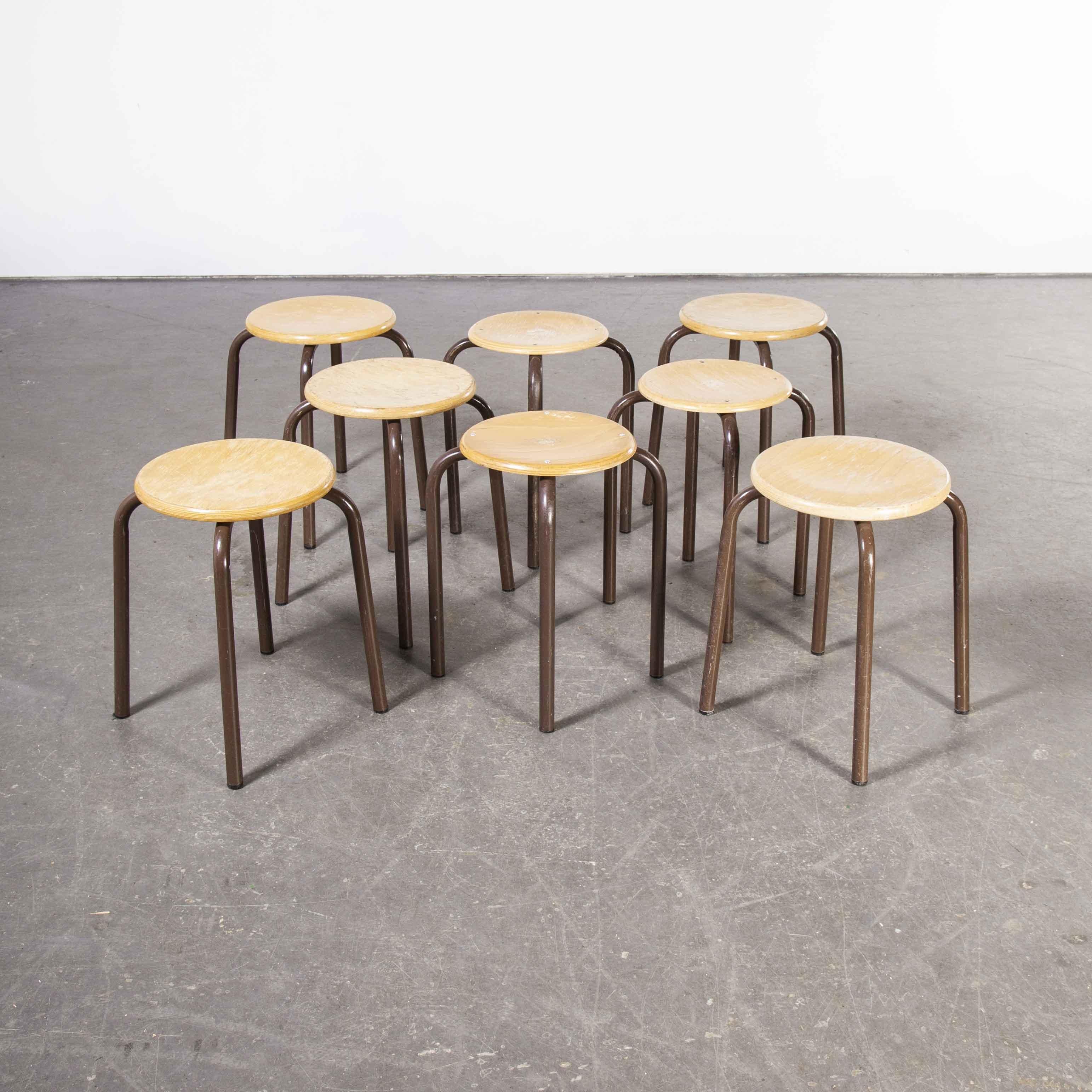 Beech 1960's Simple French Stacking School Stools, Brown, Set of Eight
