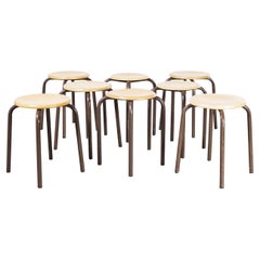 1960's Simple French Stacking School Stools, Brown, Set of Eight