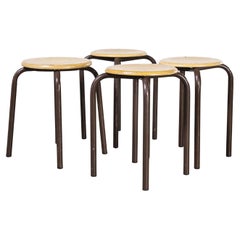 1960's Simple French Stacking School Stools, Brown, Set of Four