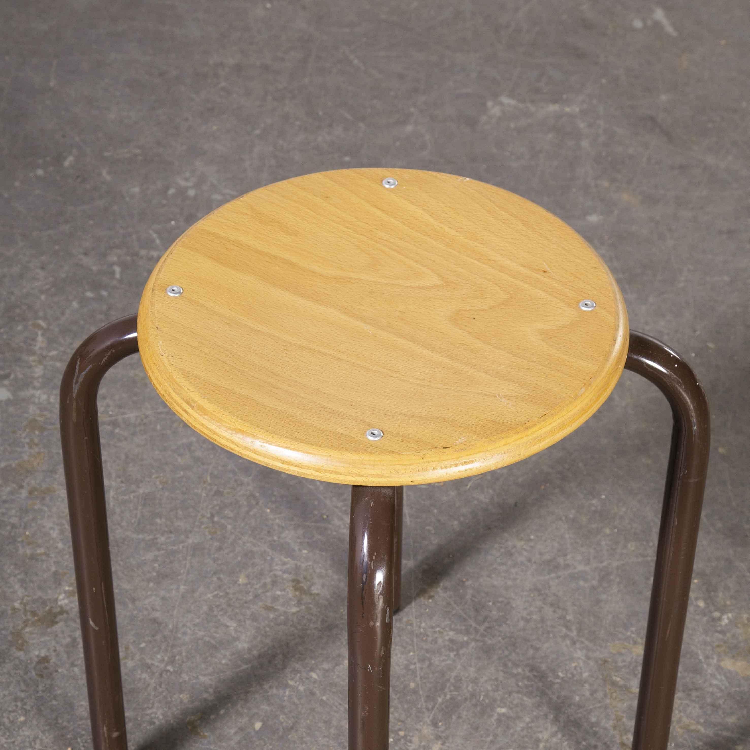 1960's Simple French Stacking School Stools, Brown, Set of Six In Good Condition In Hook, Hampshire