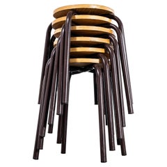 1960's Simple French Stacking School Stools - Brown - Set Of Six