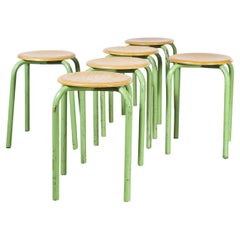 1960's Simple French Stacking School Stools, Mint, Set of Six