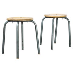 1960's Simple French Stacking School Stools, Pair of Aqua
